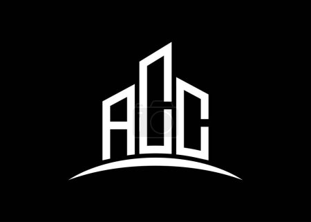 Illustration for Letter ACC building vector monogram logo design template. Building Shape ACC logo. - Royalty Free Image