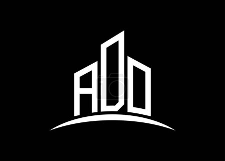 Modèle de conception de logo de monogramme vectoriel de bâtiment ADO lettre. Forme du bâtiment logo ADO.