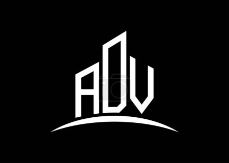 Téléchargez les photos : Modèle de conception de logo de monogramme vectoriel de bâtiment ADV lettre. Forme du bâtiment logo ADV. - en image libre de droit