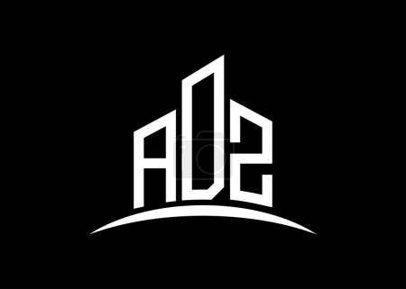 Illustration for Letter ADZ building vector monogram logo design template. Building Shape ADZ logo. - Royalty Free Image