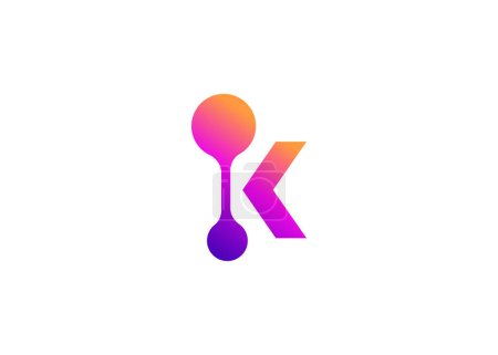 Ilustración de Carta K Tecnología vector monograma logotipo plantilla de diseño. Letra K molécula, ciencia y biotecnología Vector logo - Imagen libre de derechos