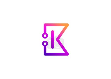 Ilustración de Carta K Tecnología vector monograma logotipo plantilla de diseño. Letra K molécula, ciencia y biotecnología Vector logo - Imagen libre de derechos