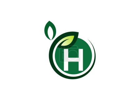 Téléchargez les photos : Lettre H Modèle vectoriel de conception de logo de feuille verte. Lettre H Logo vecteur de feuille de croissance de la nature - en image libre de droit