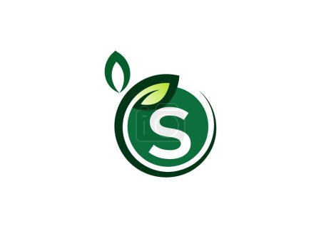 Téléchargez les photos : Lettre S Modèle vectoriel de conception de logo feuille verte. Lettre S Nature Croissance Logo vecteur feuille - en image libre de droit