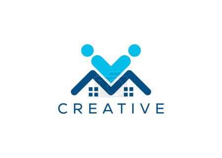 Photo for Minimalist home and people logo design vector template. Social home logo - Royalty Free Image