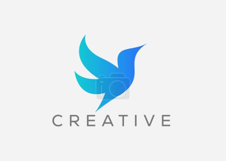 Téléchargez les illustrations : Modèle de conception de logo vectoriel oiseau créatif et minimal. Logo Dove Flying. Pigeon vecteur - en licence libre de droit