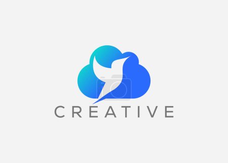 Kreative und minimale Cloud-Vektor-Logo-Design-Vorlage. Taubenflug und Wolkenlogo. Wolkentaubenvektor