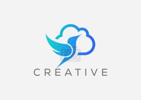 Modèle de conception de logo vectoriel Cloud oiseau créatif et minimal. Colombe Volant et logo nuage. Cloud Pigeon vecteur