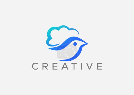 Téléchargez les illustrations : Modèle de conception de logo vectoriel Cloud oiseau créatif et minimal. Colombe Volant et logo nuage. Cloud Pigeon vecteur - en licence libre de droit