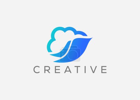 Téléchargez les illustrations : Modèle de conception de logo vectoriel Cloud oiseau créatif et minimal. Colombe Volant et logo nuage. Cloud Pigeon vecteur - en licence libre de droit