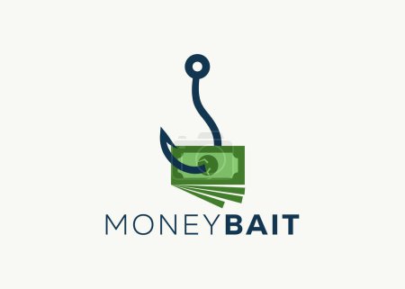 Money on the fishing hook logo design vector template. Fishing hook and money vector illustration