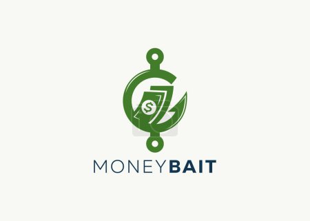 Money on the fishing hook logo design vector template. Fishing hook and money vector illustration