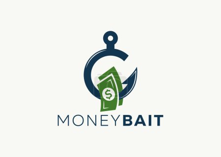 Geld auf der Angelhaken-Logo-Design-Vektorvorlage. Illustration zum Angelhaken und Geldvektor