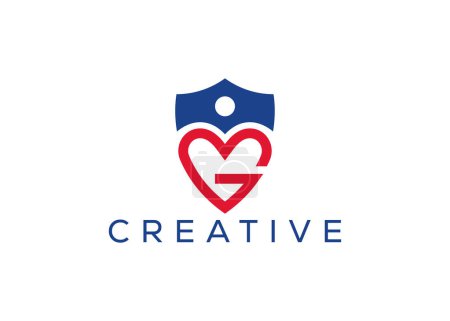 Minimal letter G Shield Love, Life insurance logo vector template