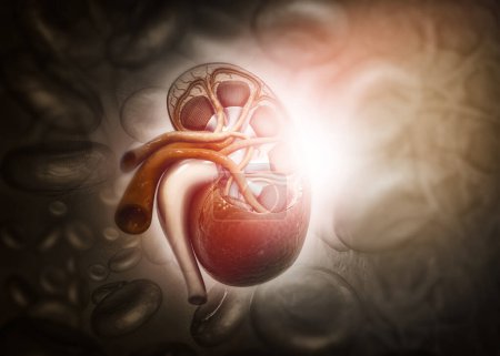 Foto de Ilustración 3d del fondo médico abstracto con la anatomía del riñón humano - Imagen libre de derechos