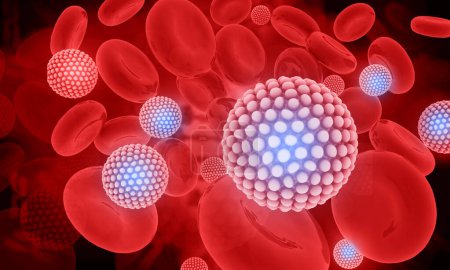 Photo for Virus with blood cells on Science background. 3d illustration - Royalty Free Image