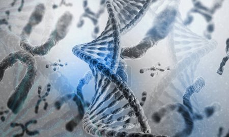 Téléchargez les photos : Brins d'ADN sur fond de science. Illustration 3d - en image libre de droit