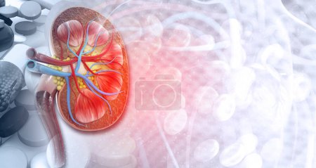 Photo for Human kidney with medicines. medical science background. 3d illustration - Royalty Free Image
