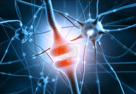 Téléchargez les photos : Cellules neuronales envoyant des signaux chimiques électriques. Illustration 3d - en image libre de droit