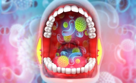 Téléchargez les photos : Virus bactérien dans la bouche humaine. Illustration 3d - en image libre de droit