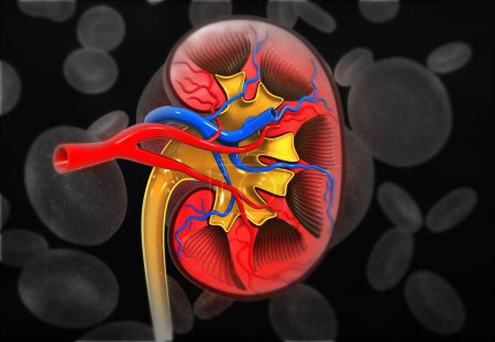 Foto de Anatomía del riñón humano en la ciencia médica. ilustración 3d - Imagen libre de derechos
