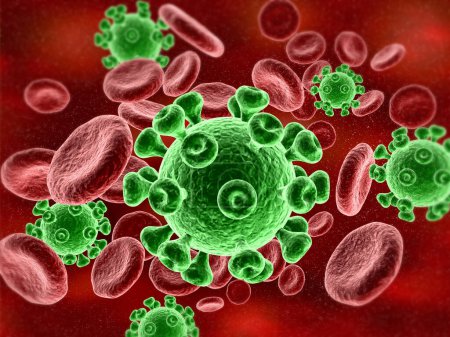 Téléchargez les photos : Virus infectant les globules rouges. 3d rendu - en image libre de droit