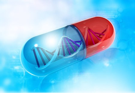 Photo for DNA inside a medical capsules. Genetic Medicine concept. 3d render - Royalty Free Image