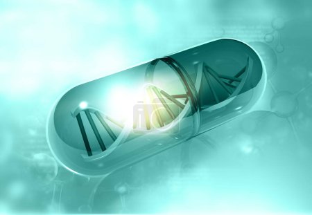 Téléchargez les photos : ADN dans une capsule médicale. Concept de médecine génétique. 3d rendu - en image libre de droit