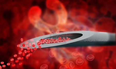 Photo for Blood on a needle on scientific background.3d render - Royalty Free Image