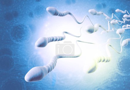 Photo for Sperm cells on scientific background. 3d illustration - Royalty Free Image