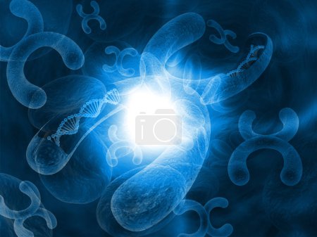 Foto de Cromosomas sobre fondo abstracto. ilustración 3d - Imagen libre de derechos