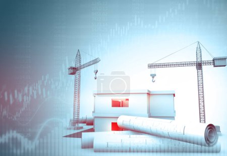 Photo for Building construction blueprint with stock market graph. 3d illustration - Royalty Free Image