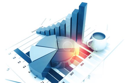 Foto de Gráficos de negocios e informes financieros. ilustración 3d - Imagen libre de derechos