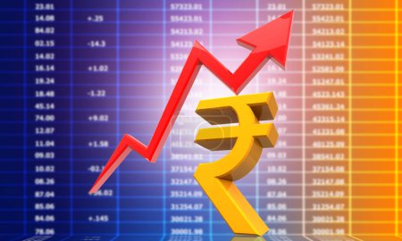 Photo for Arrow graph with a India Rupee symbol. successful investment chart. 3d illustration - Royalty Free Image