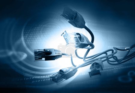 Téléchargez les photos : Câbles réseau avec code binaire fibre optique de fond. Illustration 3d - en image libre de droit