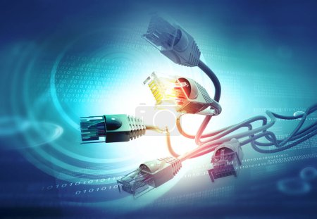 Téléchargez les photos : Câbles réseau avec code binaire fibre optique de fond. Illustration 3d - en image libre de droit
