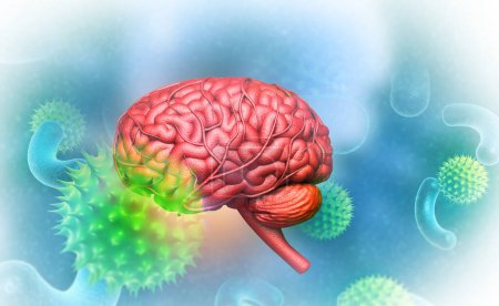 Foto de Virus con cerebro humano. ilustración 3d - Imagen libre de derechos