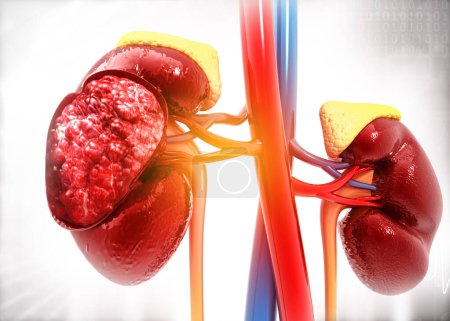 Photo for Diseased human kidney on science background. 3d illustration - Royalty Free Image