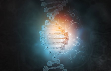 Photo for Dna molecule on science, biochemistry background. 3d illustration - Royalty Free Image