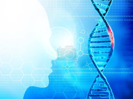 Foto de Molécula de ADN humano. Estudios del genoma humano, antecedentes bioquímicos. ilustración 3d - Imagen libre de derechos