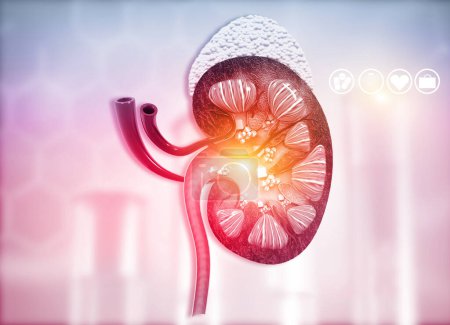 Photo for Human kidney cross section on science background. 3d render - Royalty Free Image