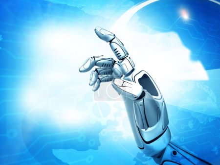 Téléchargez les photos : Main robotique sur fond de technologie. Illustration 3d - en image libre de droit