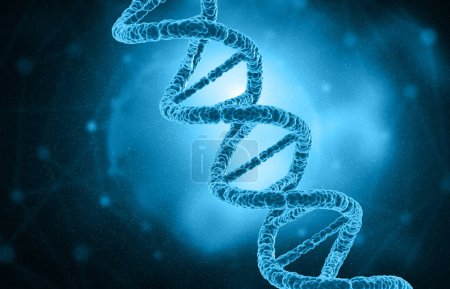 Téléchargez les photos : Structure de l'ADN en fond abstrait de science médicale bleue. Illustration 3d - en image libre de droit
