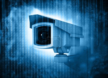 CTV security camera in digital background. 3d illustration	
