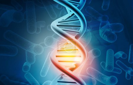 Téléchargez les photos : Molécule d'ADN sur la science, fond biochimique. Illustration 3d - en image libre de droit