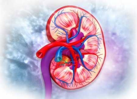 Photo for Human kidney cross section on science background. 3d render - Royalty Free Image