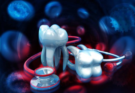 Téléchargez les photos : Dents humaines avec stéthoscope sur fond médical. Illustration 3d - en image libre de droit