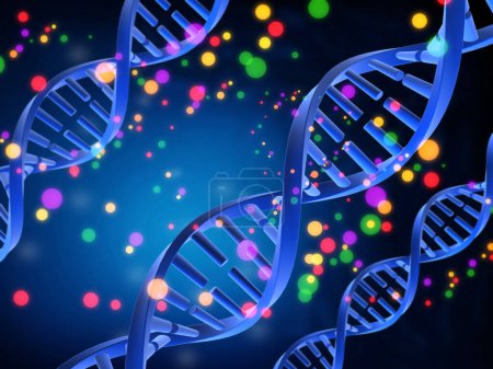 Foto de ADN sobre fondo abstracto de la ciencia. Ilustración 3D - Imagen libre de derechos