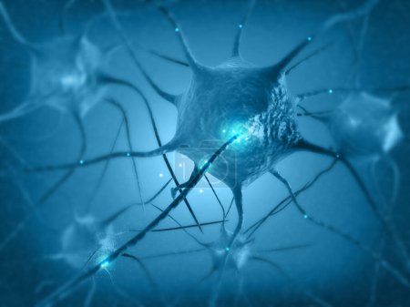 Foto de Red neuronal en el cerebro. sistema nervioso, neuronas. 3d renderizar - Imagen libre de derechos