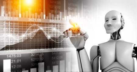Photo for Robotic women touching stock market graph. 3d illustration - Royalty Free Image